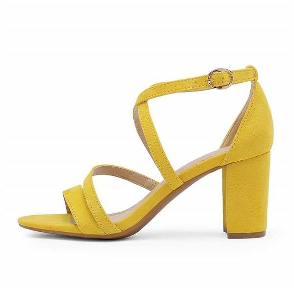 Dressy Chunky Strappy Sandals - MUSTARD YELLOW SUEDE - 1